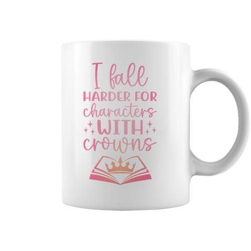 I Fall For The Characters WCrowns Fantasy Book Lover Tee Premium Tri-Blend Graphic Print Coffee Mug - Bookorys CA