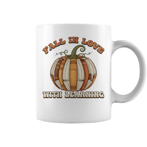 Fall In Love With Learning Books Pumpkin Autum Thanksgiving Graphic Print Coffee Mug - Bookorys UK