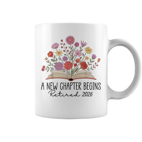 Floral Book A New Chapter Begins Retired 2026 Retirement Graphic Print Coffee Mug - Bookorys