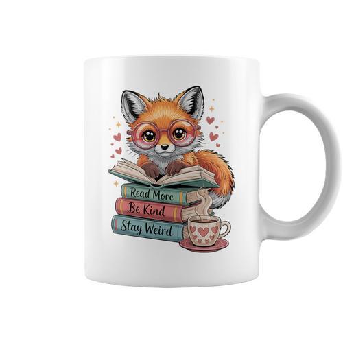 Fox Read More Books Stay Weird Cottagecore Reader Aesthetic Premium Tri-Blend Graphic Print Coffee Mug - Bookorys UK