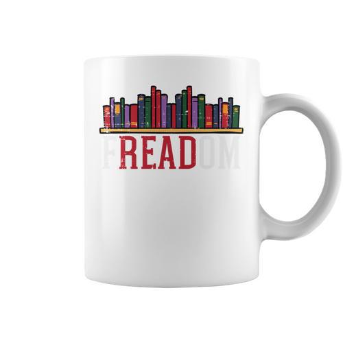 Freadom Shelf Read Reading Book Librarian Men Women Kids Performance Graphic Print Coffee Mug - Bookorys CA