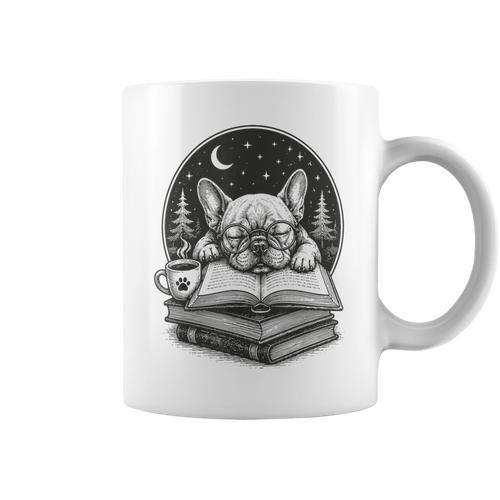 French Bulldog Reading Book Coffee Sky Glasses Graphic Print Coffee Mug - Bookorys CA