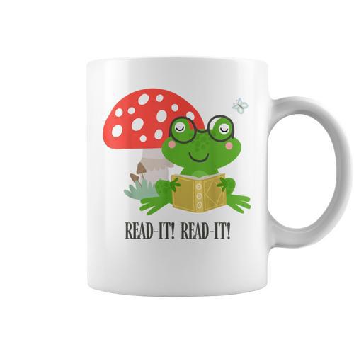 Frog Reading Book Mushroom Cottagecore Aesthetic Frog Graphic Print Coffee Mug - Bookorys CA