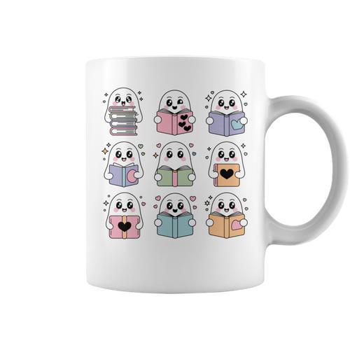 Halloween Ghosts Reading Books Pattern Spooky Kawaii Anime Graphic Print Coffee Mug - Bookorys DE