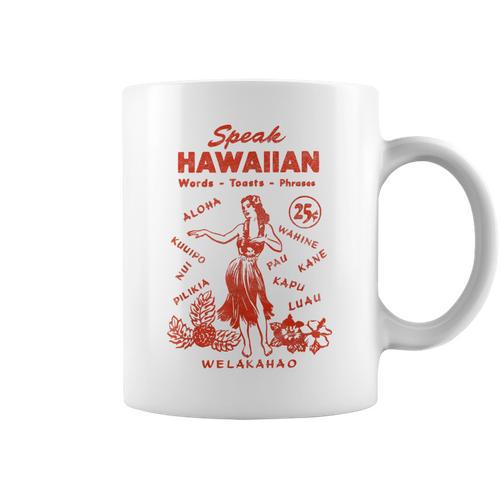 Hawaii Phrasebook 50s Tiki Style Graphic Print Coffee Mug - Bookorys CA