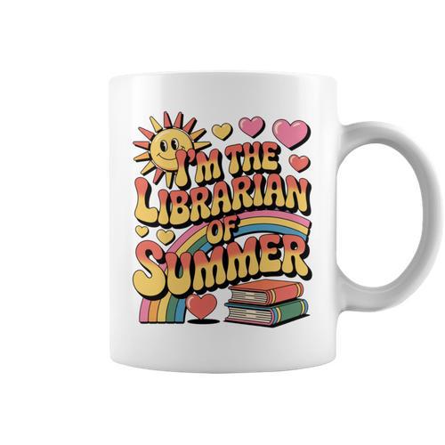 I'm The Librarian Of Summer Groovy Rainbow Retro Book Lover Graphic Print Coffee Mug - Bookorys DE