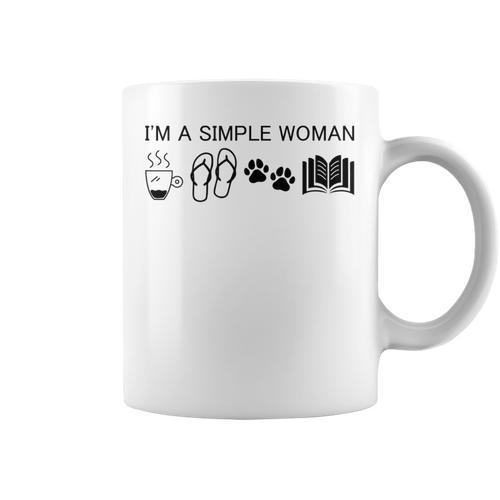 I'm A Simple Woman I Love Coffee Flip Flops Dog Books Graphic Print Coffee Mug - Bookorys