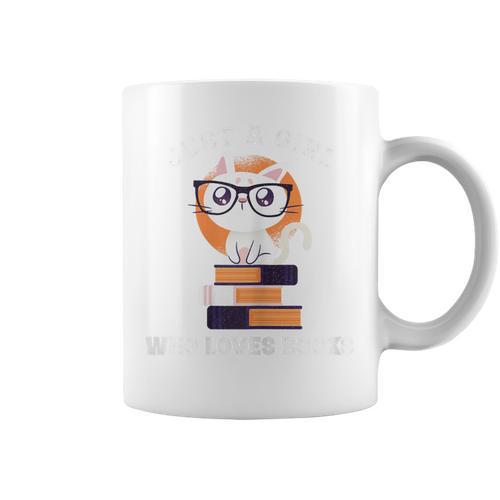 Just A Girl Who Loves Books Fun Nerd Cat Book Reading Shirt Graphic Print Coffee Mug - Bookorys CA