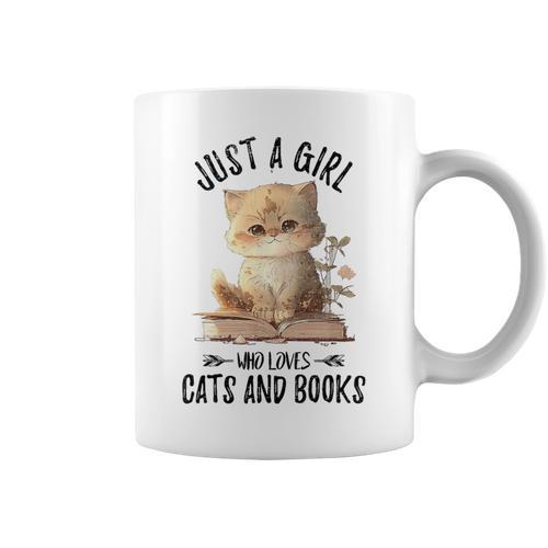Just A Girl Who Loves Cats And Books Kitties Pet Art Lover Graphic Print Coffee Mug - Bookorys
