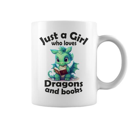 Just a Girl Who Loves Dragons And Books Dragon For Kids Graphic Print Coffee Mug - Bookorys AU