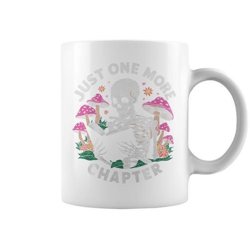 Just One More Chapter Mushrooms Gothic Skeleton Book Lover Premium Graphic Print Coffee Mug - Bookorys