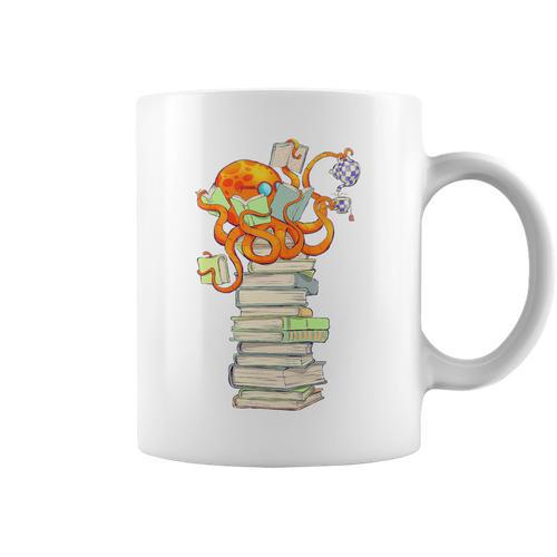 Kawaii Octopus Bookworm Fun Reading Tee For Book Lovers Premium Tri-Blend Graphic Print Coffee Mug - Bookorys CA