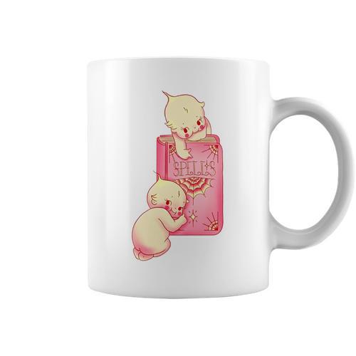 Kewpie Baby Magic Spell Book Witchcraft Halloween Gothic Graphic Print Coffee Mug - Bookorys