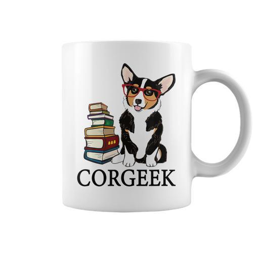 Kids Readng Corgeek Books Tricolor Corgi Lover Graphic Print Coffee Mug - Bookorys
