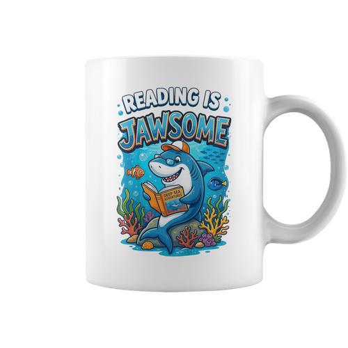 Kids Toddler Boy Reading Is Jawsome Shark Book Lover Kids Nerdy Graphic Print Coffee Mug - Bookorys