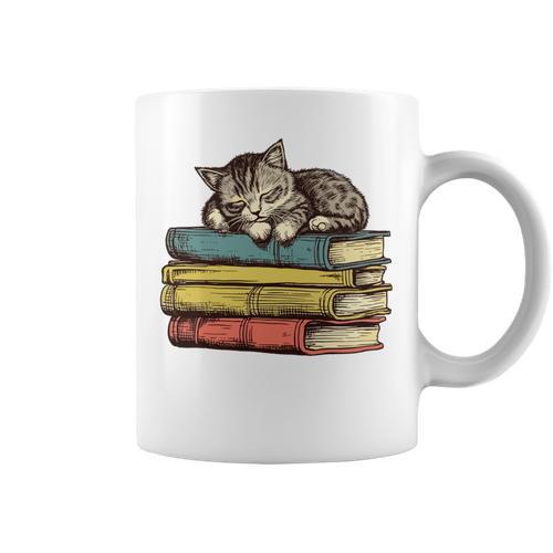 Librarian Cottagecore Aesthetic Cute Cat Book Reading Lover Graphic Print Coffee Mug - Bookorys AU