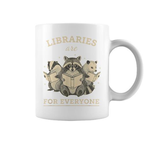 Libraries Are For Everyone Cute Raccoon Badger Opossum Book Graphic Print Coffee Mug - Bookorys AU