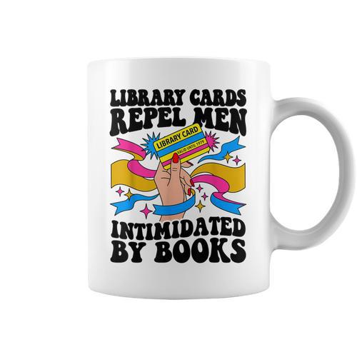 Library Cards Repel Men Intimidated By Books Sassy Reader Graphic Print Coffee Mug - Bookorys CA