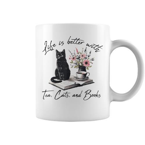 Life Better With 2 Cats Books Kitten Kitty Women Girls Kids Graphic Print Coffee Mug - Bookorys