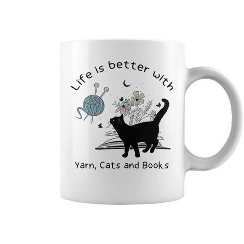 Life Is Better With Yarn Cats And Books Premium Tri-Blend Graphic Print Coffee Mug - Bookorys
