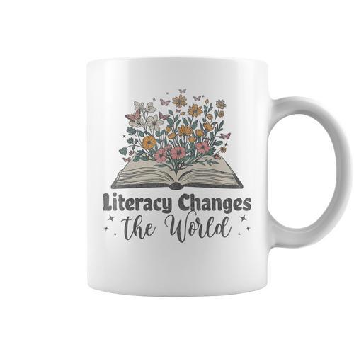 Literacy Changes The World Floral Book Reading Cute Graphic Print Coffee Mug - Bookorys