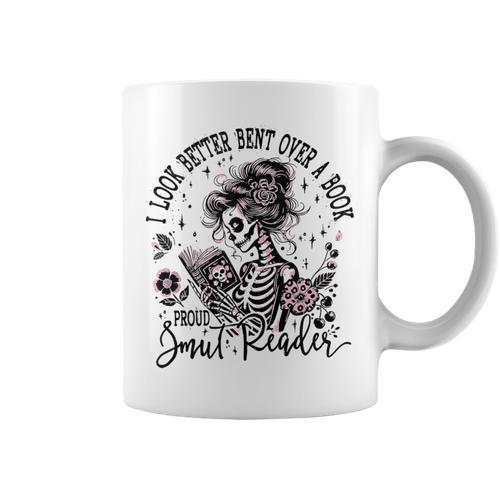 I Look Better Bent Over A Book Smut Reader Skeleton Women Graphic Print Coffee Mug - Bookorys