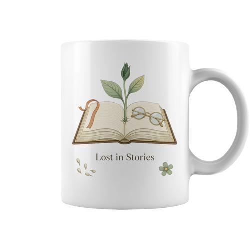 Lost In Stories Aesthetic Book And Growing Plant Tee Graphic Print Coffee Mug - Bookorys DE