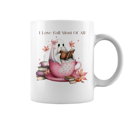 I Love Fall Most Of All Halloween Ghost Book Lover Graphic Print Coffee Mug - Bookorys DE