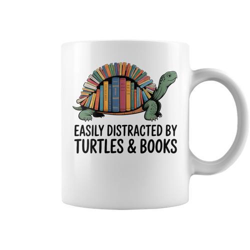 I Love Turtles Easily Distracted By Turtles And Books Nerds Graphic Print Coffee Mug - Bookorys AU