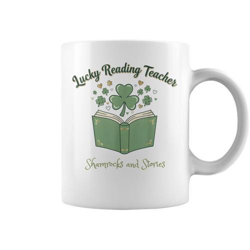 Lucky Reading Teacher Shamrocks And Stories Book Women Men Graphic Print Coffee Mug - Bookorys UK
