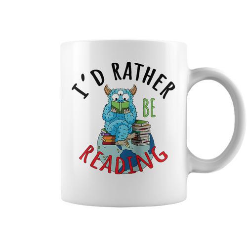 Monster Love Reading Animal Book Lover I'd Rather Be Reading Raglan Baseball Tee Graphic Print Coffee Mug - Bookorys