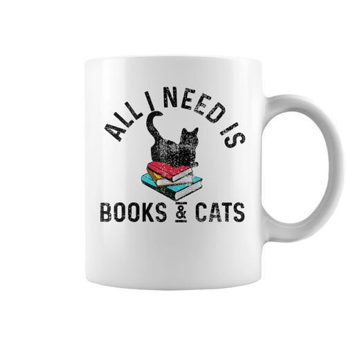 All Need Is Books & Cats Book Reader And Kittens Art Graphic Print Coffee Mug - Bookorys