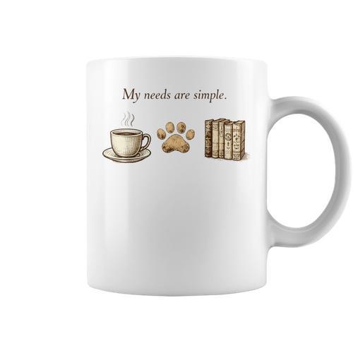My Needs Are Simple Coffee Paw And Books Vintage Graphic Print Coffee Mug - Bookorys