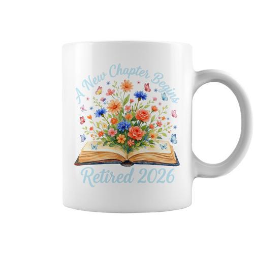 New Chapter Begins Retired 2026 Watercolor Floral Book Women Premium Tri-Blend Graphic Print Coffee Mug - Bookorys
