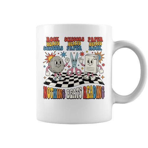 Nothing Beats Reading Rock Paper Scissors Book Love Graphic Print Coffee Mug - Bookorys