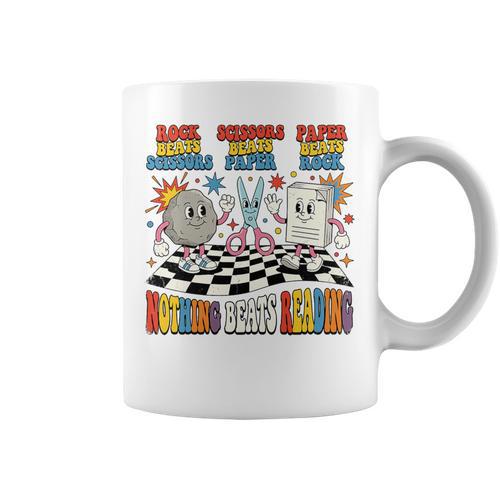 Nothing Beats Reading Rock Paper Scissors Book Love Premium Tri-Blend Graphic Print Coffee Mug - Bookorys