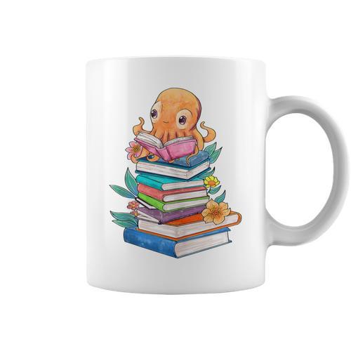 Octopus Reading Bookworm Book Reading Octopus Lover Graphic Print Coffee Mug - Bookorys