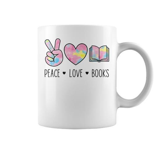 Peace Love Books Pastel Reading Heart Art For Book Lovers Graphic Print Coffee Mug - Bookorys DE