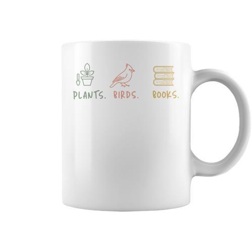 Plants Birds Books Lover Bird Watching Outfit For Bird Nerd Graphic Print Coffee Mug - Bookorys