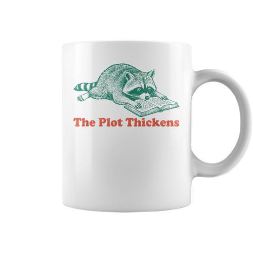 The Plot Thickens Bookish Raccoon Fantasy Book Reader Graphic Print Coffee Mug - Bookorys