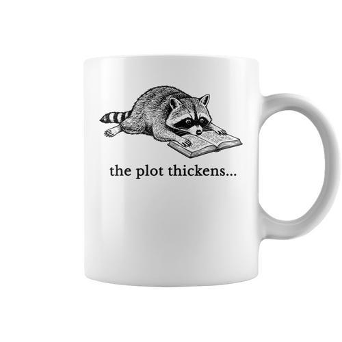 The Plot Thickens Raccoon Reading Book Bookish Graphic Print Coffee Mug - Bookorys