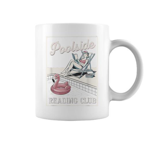 Poolside Reading Club Books Flamingo Swim Pool Inflatable Graphic Print Coffee Mug - Bookorys