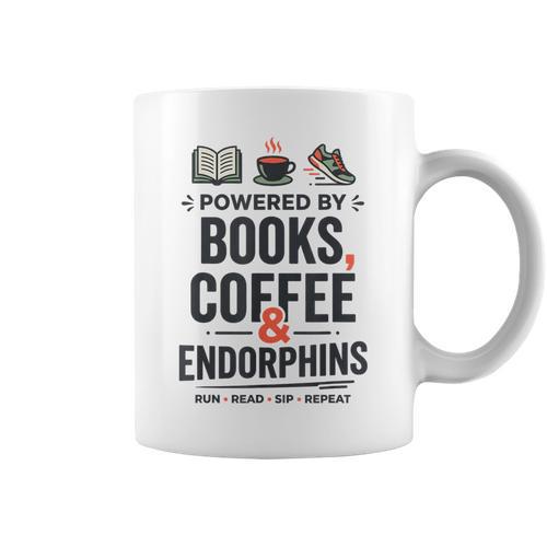 Powered By Books Coffee Endorphins Running Reader Runner Graphic Print Coffee Mug - Bookorys CA