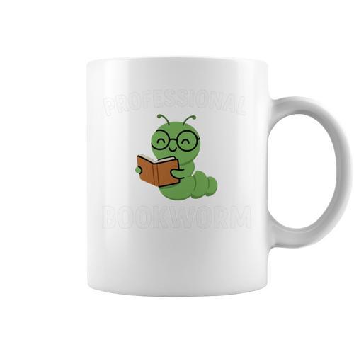 Professional Bookworm Reading Lover Cute Worm Glasses Book Graphic Print Coffee Mug - Bookorys AU