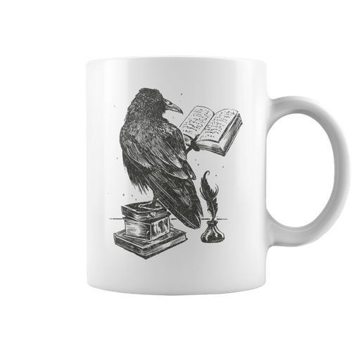 Raven Crow Reading a Magic Book Wizard Animal Bird Reader Graphic Print Coffee Mug - Bookorys UK