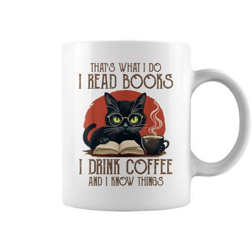 i Read Books And i Know Things Cat Reading Coffee Graphic Print Coffee Mug - Bookorys AU