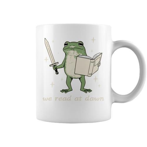 We Read At Dawn Vintage Frog Reading Book Frog Meme Graphic Print Coffee Mug - Bookorys