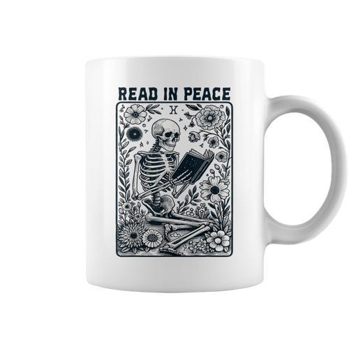 Read In Peace Book Lover Bookworm Skeleton Book Lover Graphic Print Coffee Mug - Bookorys