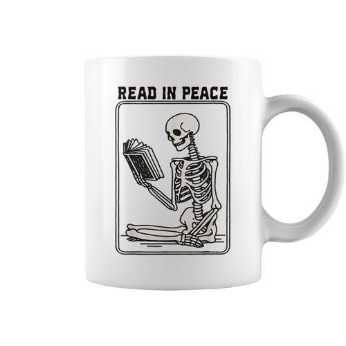 Read In Peace Skeleton Book Lover Bookworm Book Graphic Print Coffee Mug - Bookorys