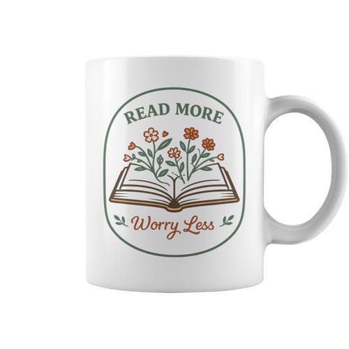 Read More Worry Less Wildflower Book Lover Reading Graphic Print Coffee Mug - Bookorys UK